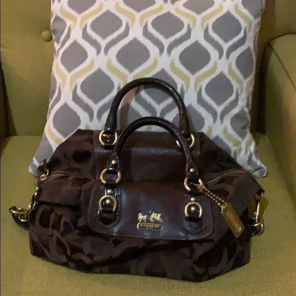 Brown Madison Sabrina Coach signature satchel